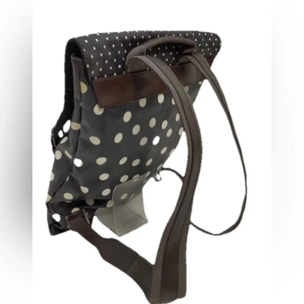 NWT Dolce & Gabbana Black & White Polka Dot Brown Leather Trim Backpack Napsack